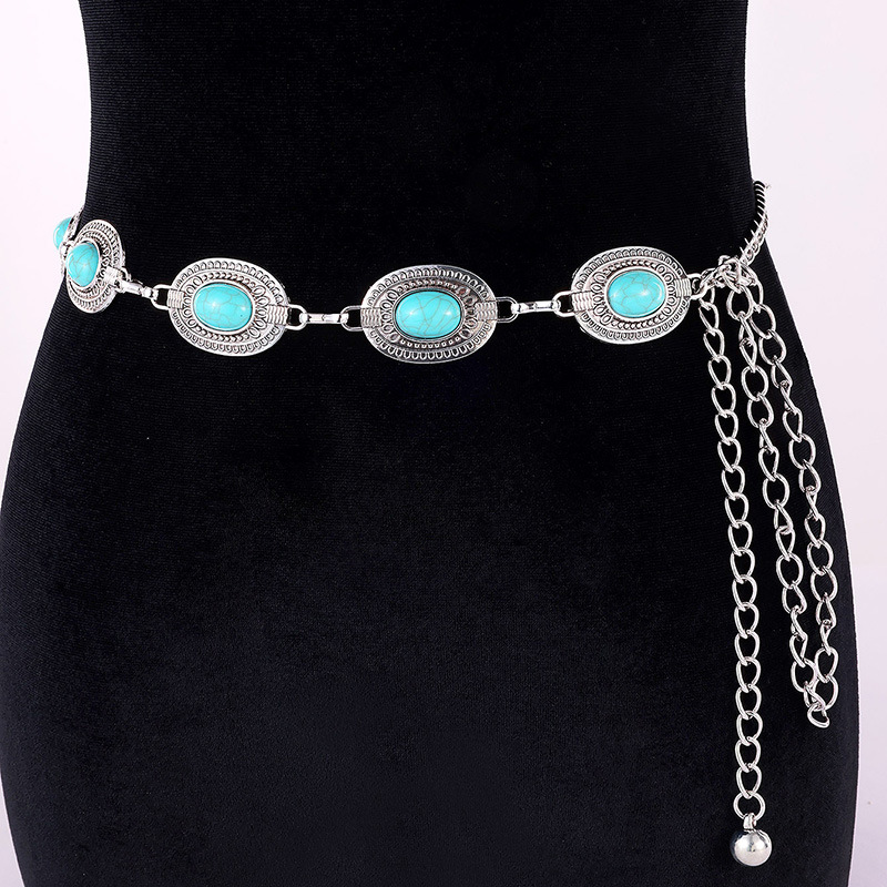 Mixiedress Turquoise Decorative Adjustable Metal Chain Belt