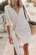 Mixiedress V Neck Tie Knot Cotton Linen Wrap Mini Dress