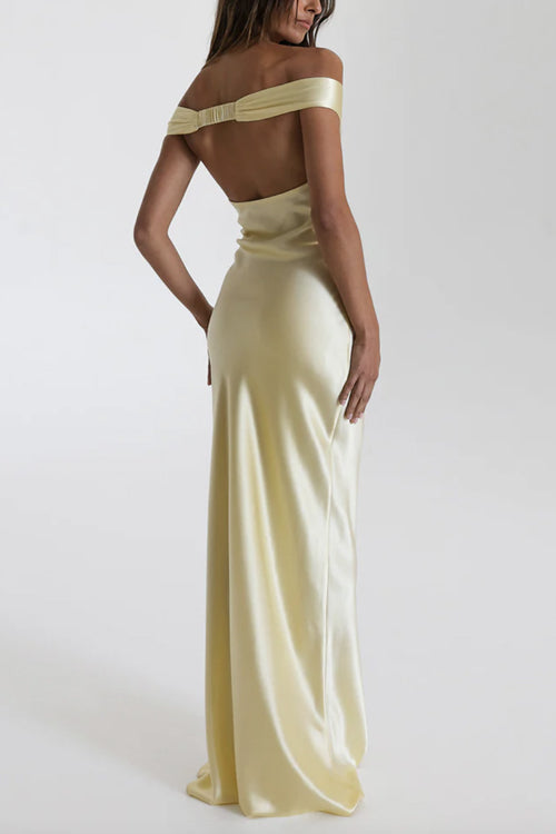 Mixiedress Off Shoulder Backless Cut Out Satin Maxi Dress
