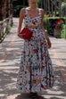Mixiedress Buttons Crop Cami Top and High Waist Ruffle Maxi Skirt Printed Set