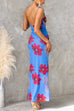 Low-cut Back Sleeveless Floral Print Maxi Dress