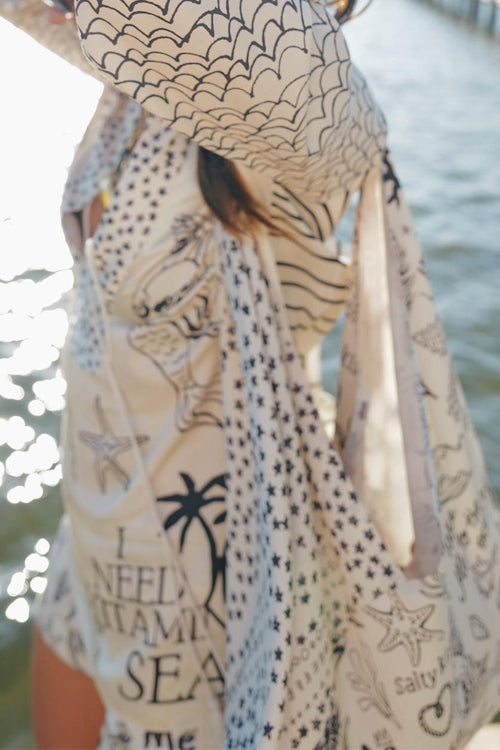 Mixiedress Collared V Neck Shirt and Side Slit Shorts Vitamin Sea Print Set