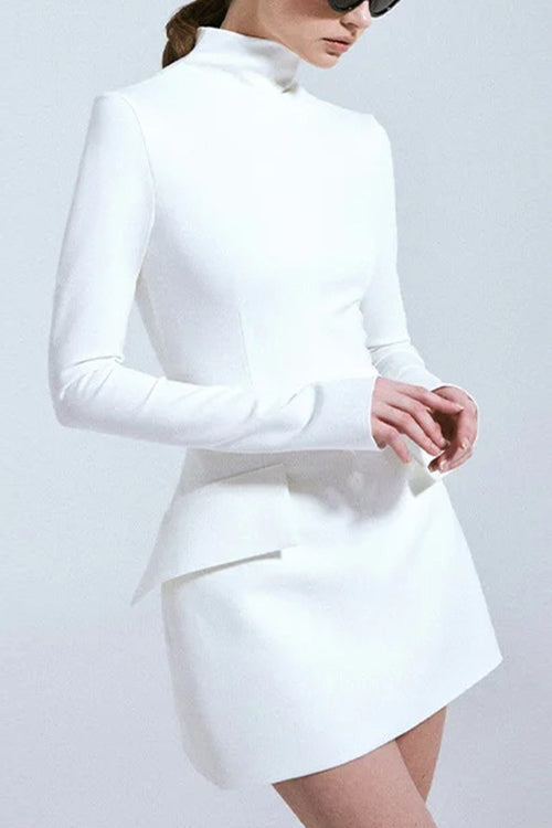 Mixiedress Mockneck Long Sleeves Waisted Mini Dress