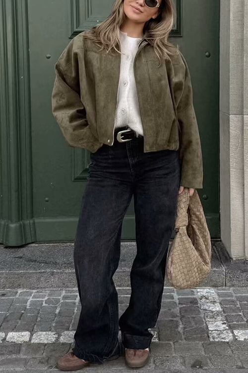 Mixiedress Lapel Zip Up Trendy Bomber Jacket