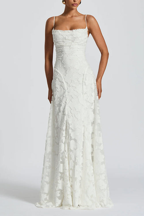 Mixiedress Spaghetti Strap Backless Lace-up Jacquard Maxi Dress