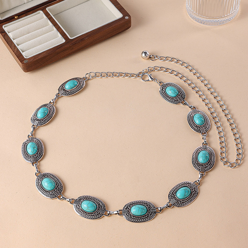 Mixiedress Turquoise Decorative Adjustable Metal Chain Belt