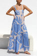 Mixiedress Adjustable Strap Waisted Soleil Print Ruffle Maxi Dress