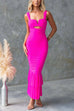 Mixiedress Sleeveless Cut Out Ruched Ruffle Bodycon Maxi Dress