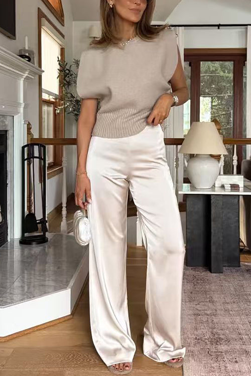 Mixiedress High Rise Straight Leg Satin Pants