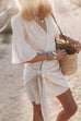 Mixiedress V Neck Tie Knot Cotton Linen Wrap Mini Dress