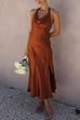 Mixiedress Sleeveless Cowl Neck Open Back Side Slit Midi Dress