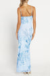 Mixiedress Spaghetti Strap V Neck Floral Print Bodycon Maxi Dress