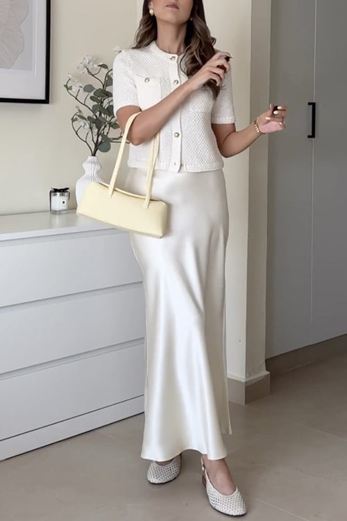 Mixiedress Elegant High Rise Satin Midi Skirt