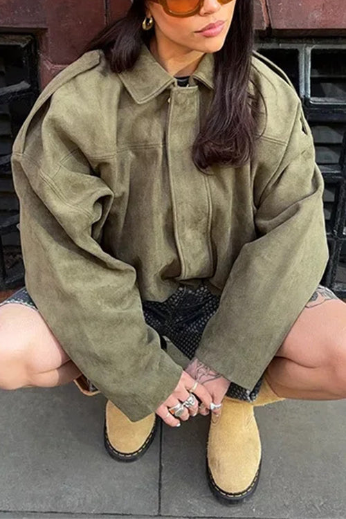 Mixiedress Lapel Zip Up Trendy Bomber Jacket