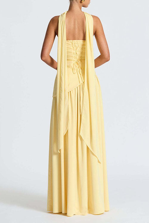 Mixiedress Strapless Back Lace-up High Slit Splice Maxi Dress