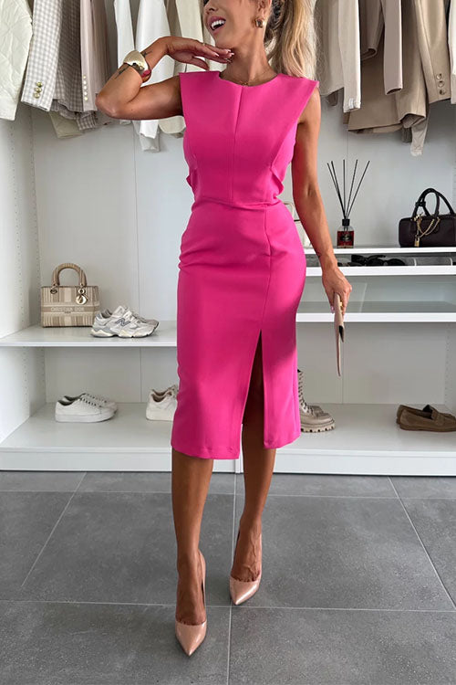 Mixiedress Crewneck Sleeveless Slit Bodycon Midi Dress