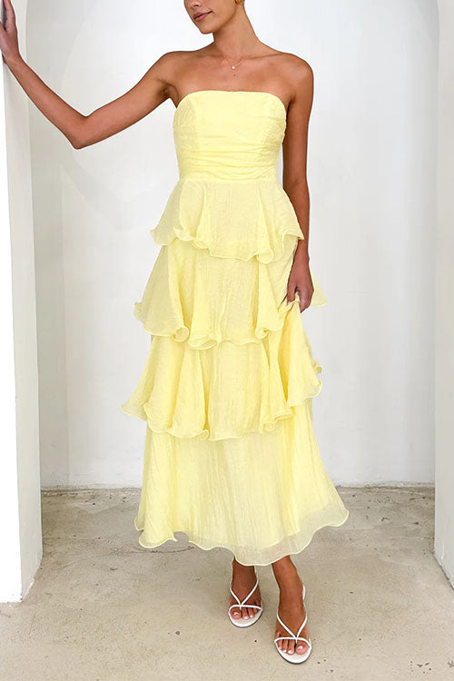 Mixiedress Strapless Ruffle Layered Maxi Dress