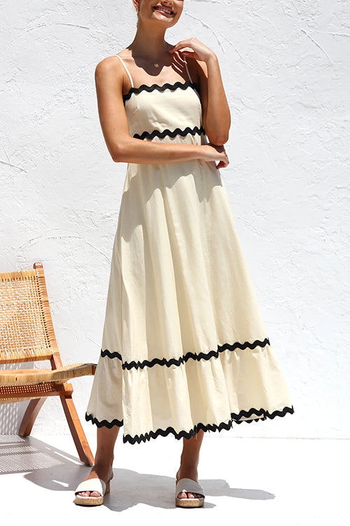 Mixiedress Spaghetti Strap High Waist Ric Rac Ruffle Maxi Dress