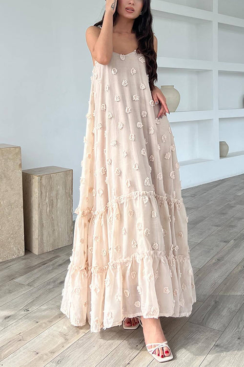 Mixiedress Floral Appliques Ruffle Trirm Swimg Maxi Cami Dress