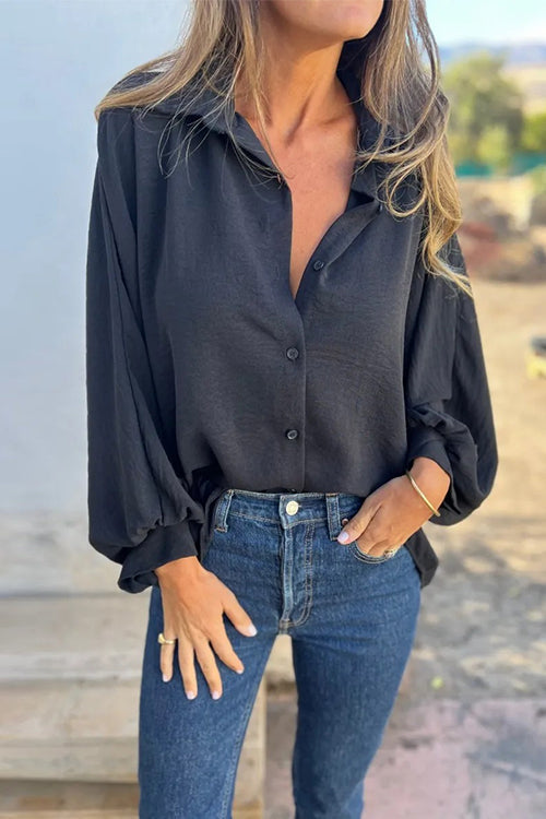 Mixiedress Batwing Long Sleeves Button Front Solid Shirt