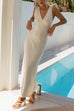 Mixiedress V Neck Sleeveless Tie Back Satin Maxi Dress