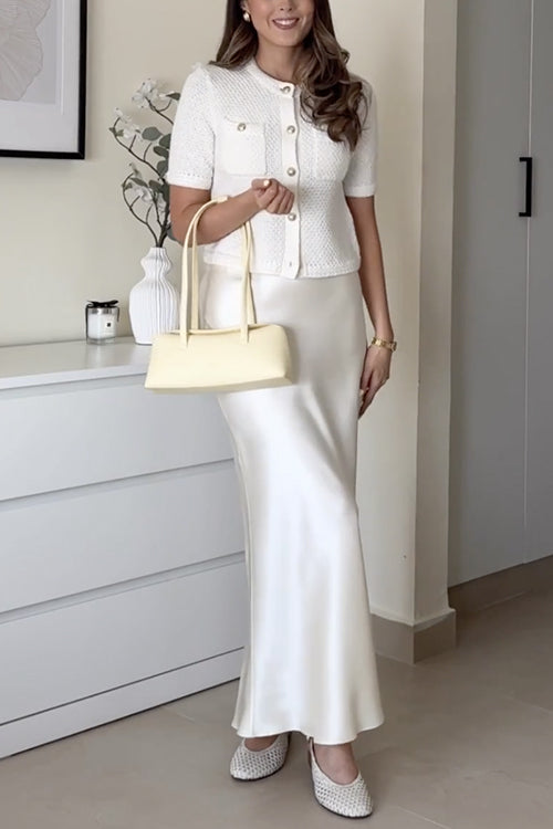 Mixiedress Elegant High Rise Satin Midi Skirt