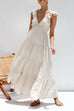 Mixiedress V Neck Ruffle Trim Tiered Sleeveless Linen Maxi Dress