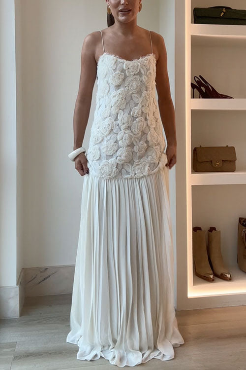 Mixiedress Spaghetti Strap Floral Applique Patchwork Maxi Dress