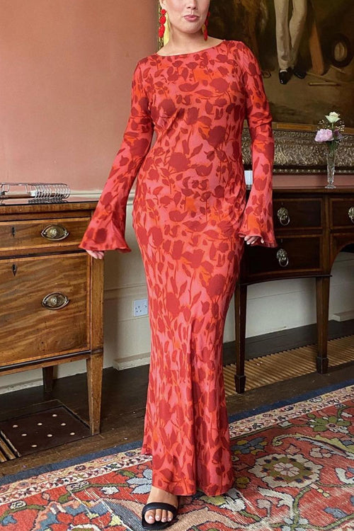 Mixiedress Bell Long Sleeves Floral Print Maxi Dress