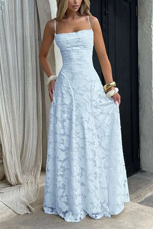 Mixiedress Spaghetti Strap Backless Lace-up Jacquard Maxi Dress