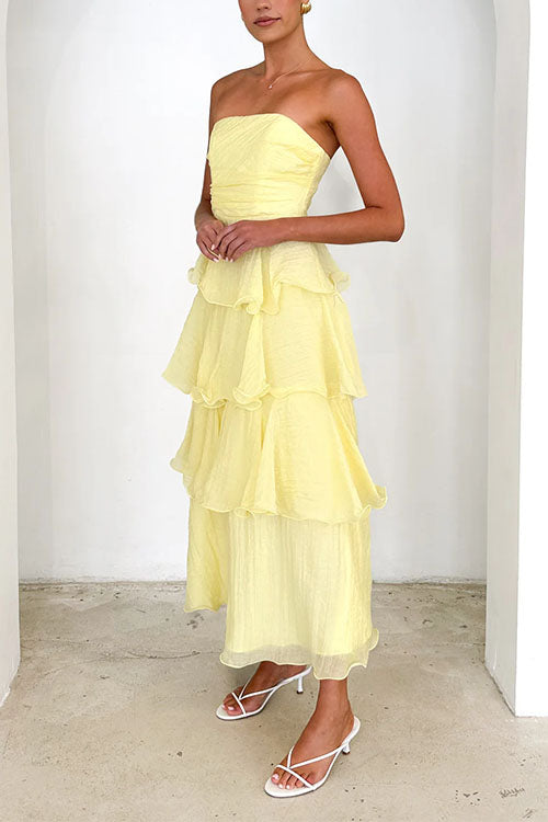 Mixiedress Strapless Ruffle Layered Maxi Dress