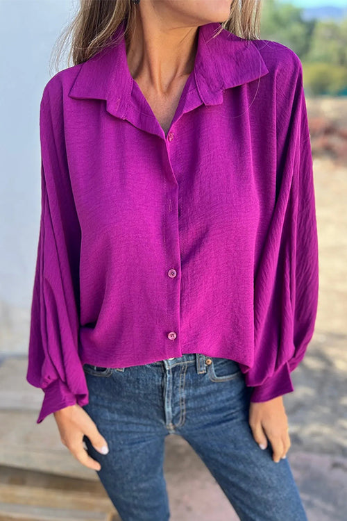 Mixiedress Batwing Long Sleeves Button Front Solid Shirt