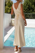 Mixiedress V Neck Sleeveless Tie Back Satin Maxi Dress