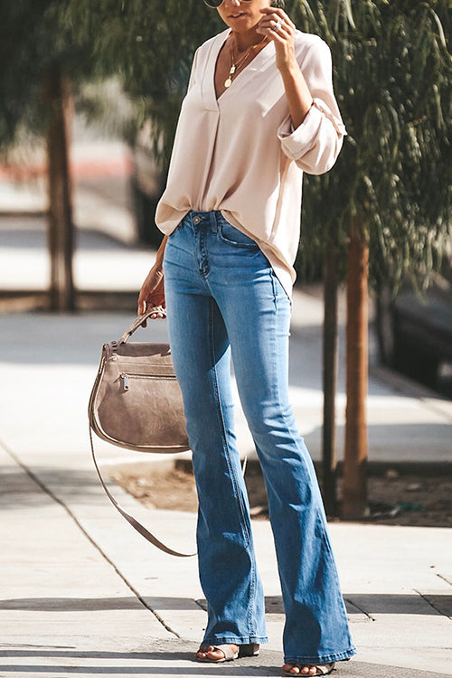 Mixiedress Distressed Bell Bottoms Skinny Denim Pants