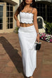 Mixiedress Color Block Scallop Crop Cami Top and Back Slit Maxi Skirt Set