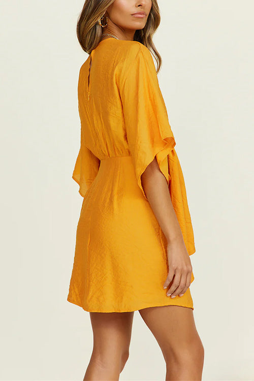 Mixiedress V Neck Tie Front Cut Out Tulip Mini Dress