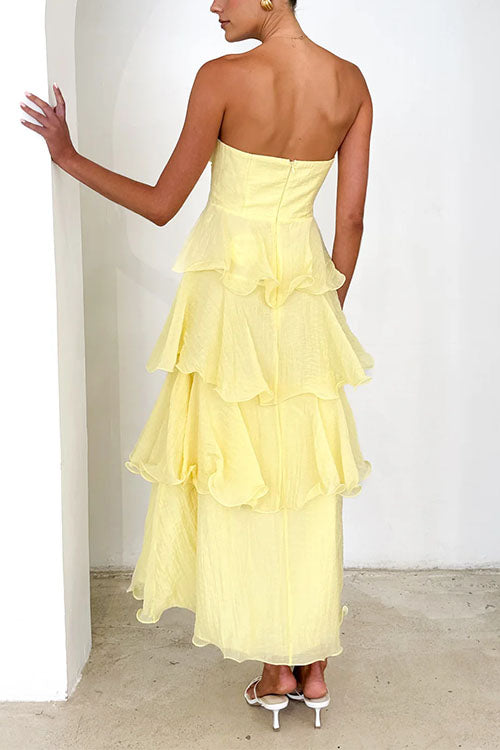 Mixiedress Strapless Ruffle Layered Maxi Dress