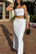 Mixiedress Color Block Scallop Crop Cami Top and Back Slit Maxi Skirt Set