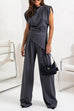 Mixiedress Ruched Asymmetrical Top and Wide Leg Pants Set