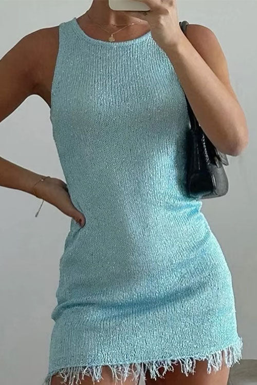 Mixiedress Round Neck Sleeveless Raw Hem Bodycon Mini Dress