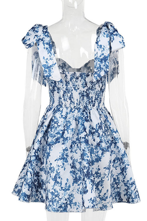 Mixiedress Bow Shoulder Floral Print A-line Mini Cami Dress
