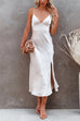 Mixiedress Adjustable Strap V Neck Slit Midi Dress