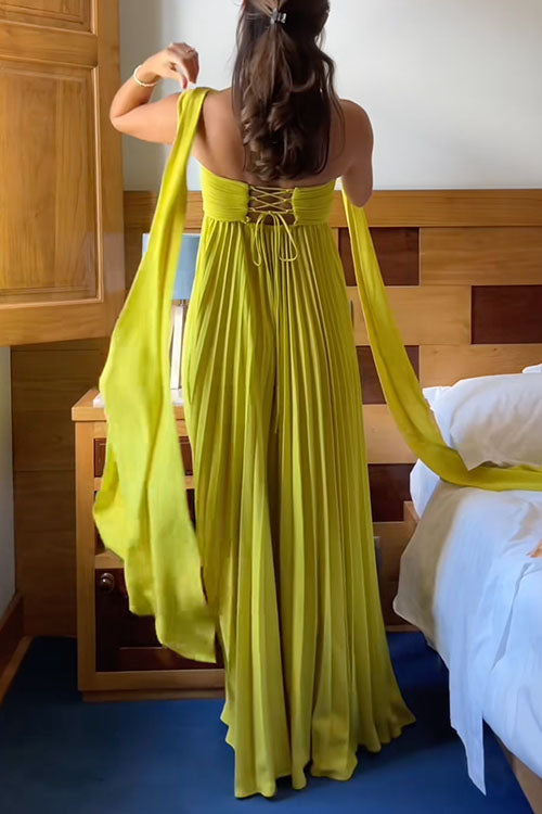 Mixiedress Strapless Back Lace-up Pleated Maxi Dress