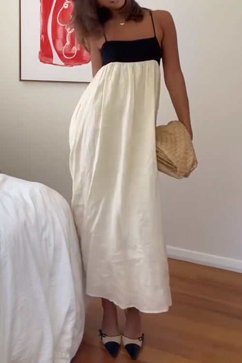 Mixiedress Backless Color Block Splice Swing Maxi Cami Dress