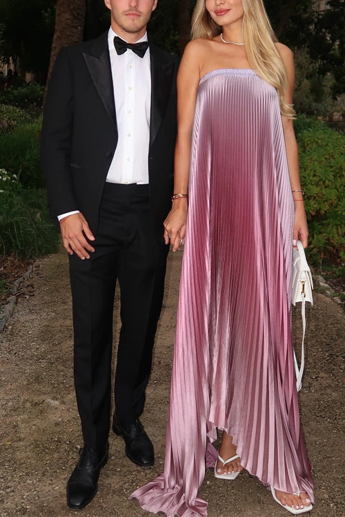 Mixiedress Strapless Tube Gradient Ombre Satin Maxi Party Dress