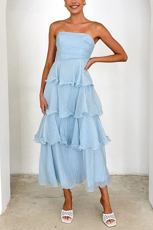 Mixiedress Strapless Ruffle Layered Maxi Dress