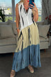Mixiedress V Neck Sleeveless Color Block Printed Maxi Swing Dress