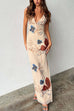 Mixiedress V Neck Sleeveless Open Back Side Slit Printed Maxi Dress