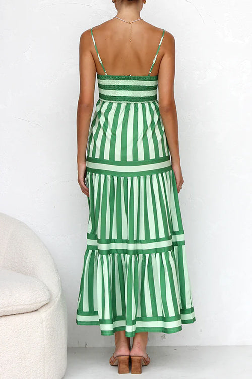 Mixiedress Spaghetti Strap Tiered Color Block Striped Maxi Dress