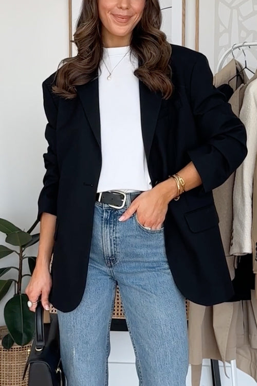Mixiedress Notch Lapel Button Down Office Blazer Jacket